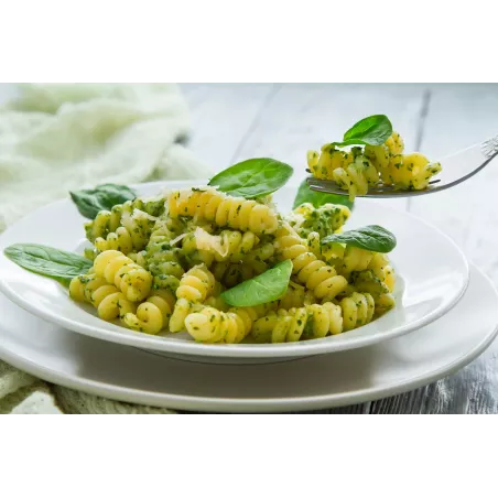 Fusilli con espinacas y nueces